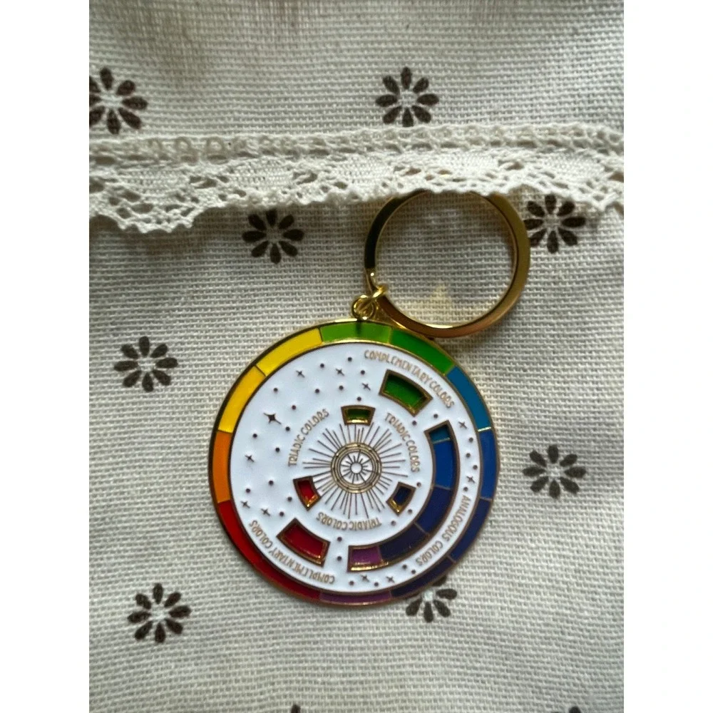 Color Wheel Enamel Keychain Artist Color Theory Tool Gold Tone Rotating Charm